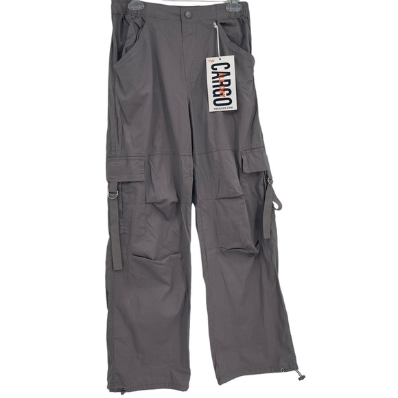 YMI Women’s MID RISE ALL DAY CARGO PANTS Gray COTTON NWT size S Drawstring hem - Picture 1 of 10
